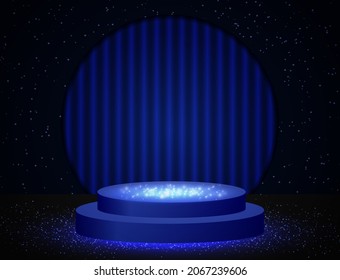 Vector illustration blue background with shining sparkle stage podium