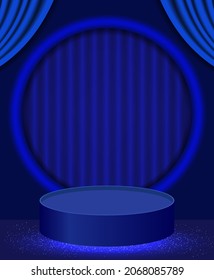Vector illustration blue background with shining sparkle stage podium