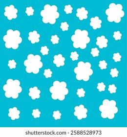 vector illustration of a blue background with silhouettes of scattered flowers