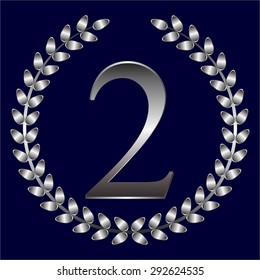 Vector illustration of Blue background, silver laurel wreath, two, 2.