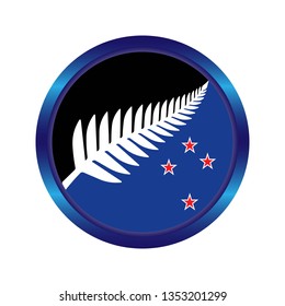Vector illustration of a blue badge button of silver fern flag. This could be a New Zealand next’s flag.