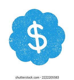 Vector illustration of the blue badge checkmark with dollar sign in ink stamp