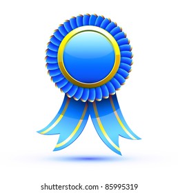 Vector illustration of blue badge and ribbon