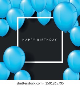 Vector illustration of blue balloons on black background, for festival, birthday and celebration concept