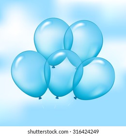 Vector illustration of blue balloons on sky background