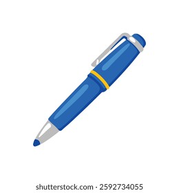 Vector illustration of blue ballpoint pen on white background. 