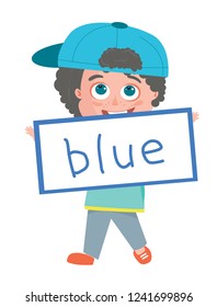 Vector illustration of blue banner boy child
