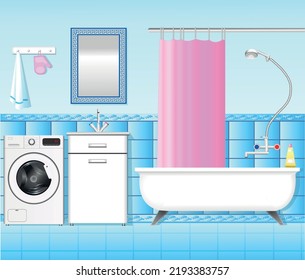 Vector illustration blue bathroom interior