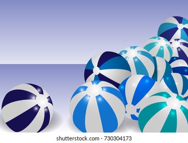 Vector illustration of blue beach balls on a blue background
