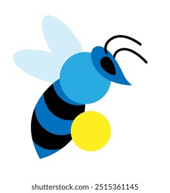 Vector illustration of a blue bee carrying pollen