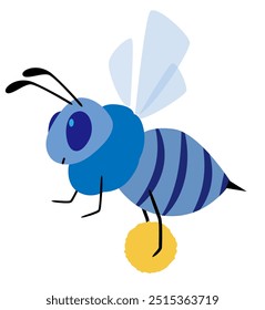 Vector illustration of a blue bee carrying pollen