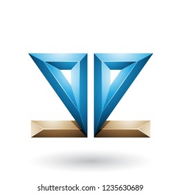Ilustración vectorial de la letra E de doble cara geométrica azul y beige 3d aislada en un fondo blanco