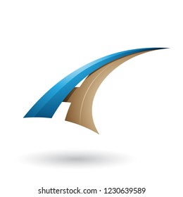 Vector Illustration of Blue and Beige Dynamic Flying Letter A isolated on a White Background