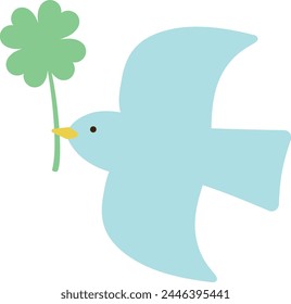 Vector illustration of a blue bird holding a clover.