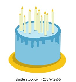 Vector illustration blue birthday cake with candle 