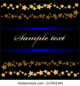 Vector illustration of Blue - black background.Golden stars