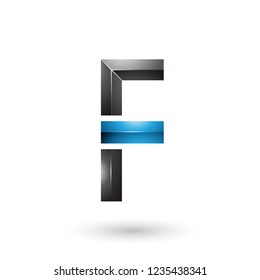 Vector Illustration of Blue and Black Geometrical Glossy Letter F isolated on a White Background