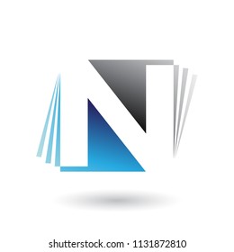 Vector Illustration of Blue and Black Letter N with Vertical Stripes isolated on a White Background