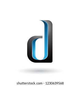 Vector Illustration of Blue and Black Shaded Letter D isolated on a White Background