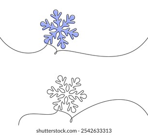 Eine Vektorgrafik einer blauen und schwarzen Schneeflocke mit fließenden Linien-Kunstakzenten, perfekt für Winterthemen.