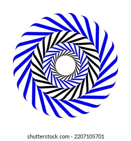 Vector illustration of blue and black spiral circle on a white background. Optical illusion swirl.