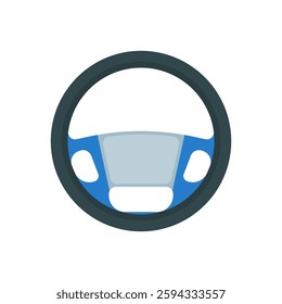 Vector illustration of a blue and black steering wheel with a modern design on a white background.