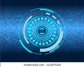 Vector illustration Blue, Black and white for abstract geometric elements with circles, straight lines, rings, plates and dots with square, lines circuit  on blue technology background    