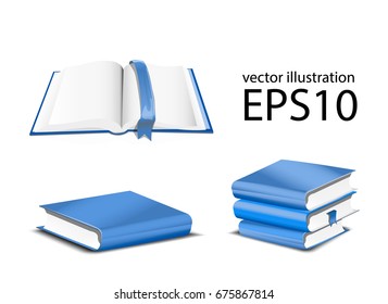 Vector Illustration of  blue books. Set of open and closed books
