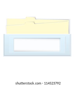 Vector illustration blue box with copy space and yellow folders isolated on white