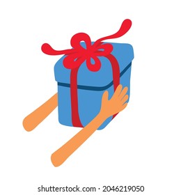 vector illustration of a blue box in hands