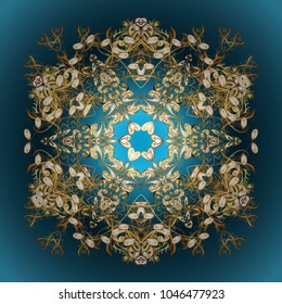 Vector illustration. Blue, brown and beige icon silhouette. Symbol of celebration. Snowflake winter isolated on blue, brown and beige colors. For Christmas design. New Year sign.