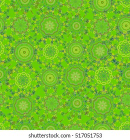 Vector illustration. Blue, brown and green damask paisley wallpaper. Seamless background, grunge style.