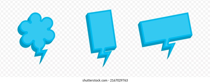 Vector illustration of blue bubble chat icon set. With three shapes on a transparent background (PNG). Creative 3D vector illustration