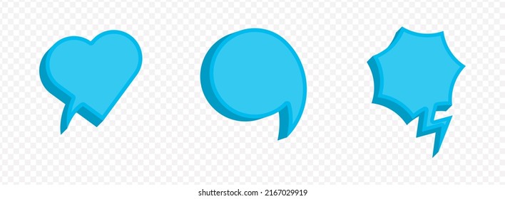 Vector illustration of blue bubble chat icon set. With three shapes on a transparent background (PNG). Creative 3D vector illustration