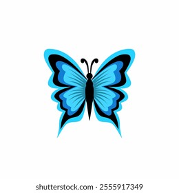 Vector illustration of a blue Butterfly animal with symmetrical wings placed on a white background. Suitable for creative and artistic projects.