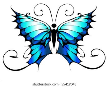 Vector illustration of blue butterfly isolated on white background.Nice tattoo motive.Made with EPS10.