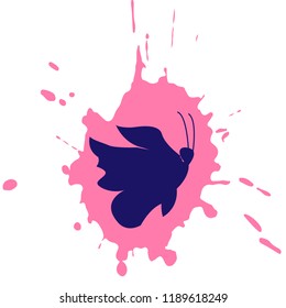 Vector illustration. Blue butterfly on the background of a colored blob