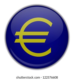 Vector illustration of blue button with euro emblem, isolated on white background