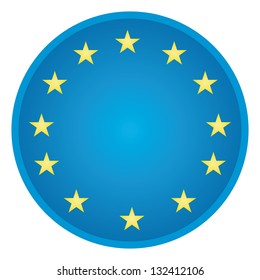 Vector illustration of blue button with European Union emblem, isolated on white background