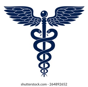 Vector illustration of blue Caduceus medical symbol.