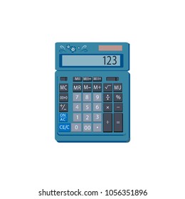 Vector illustration of blue calculator, decorated with graceful flowers 