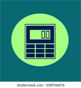 Vector illustration. Blue calculator with a dial on a green background. Office and school.