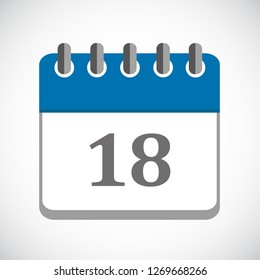 vector illustration of blue calendar 18 icon EPS10