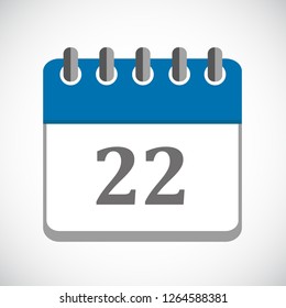 vector illustration of blue calendar 22 icon EPS10