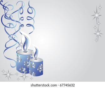 vector illustration with blue candle on grey background  and grey ribbon