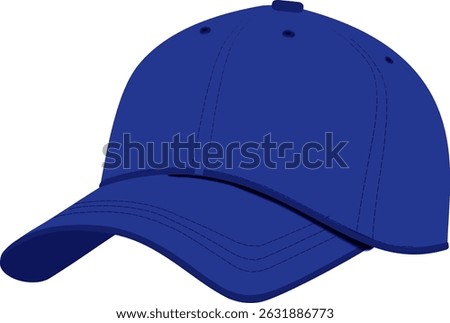 Vector illustration of a blue cap design, perfect for fashion, sportswear, and casual outfits. Simple and modern blue hat with clean lines and detailed stitching, ideal for branding or merchandising p