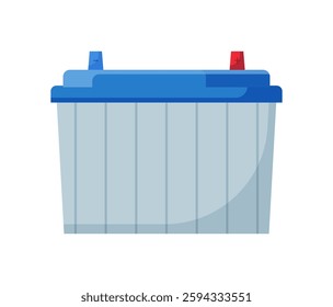 Vector illustration of a blue car battery with red and blue terminals on a white background.