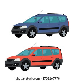 Gráficos vectoriales. La ilustración muestra los coches en rojo y azul, que se pueden utilizar en negocios para alquiler o venta.