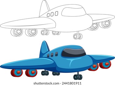 Vector illustration of a blue cartoon airplane.