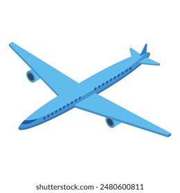 Vector illustration of a blue cartoon airplane, top view, isolated on white